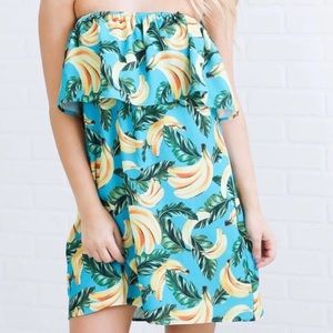 Banana Print Off the Shoulder Dress